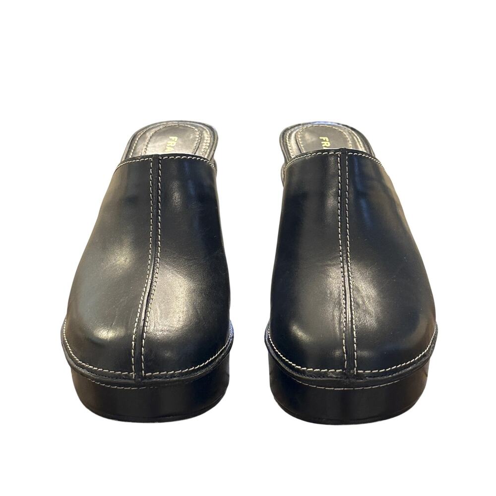FRAME Elio Black Leather Clogs Platform Heels Mules Size 38 - Picture 5 of 8